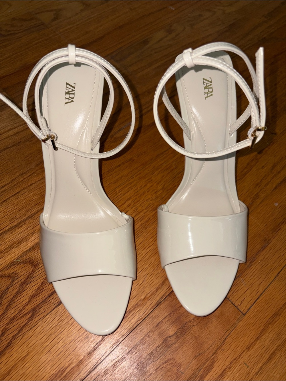 ZARA Cream Patent Open-Toe Ankle-Strap Heels